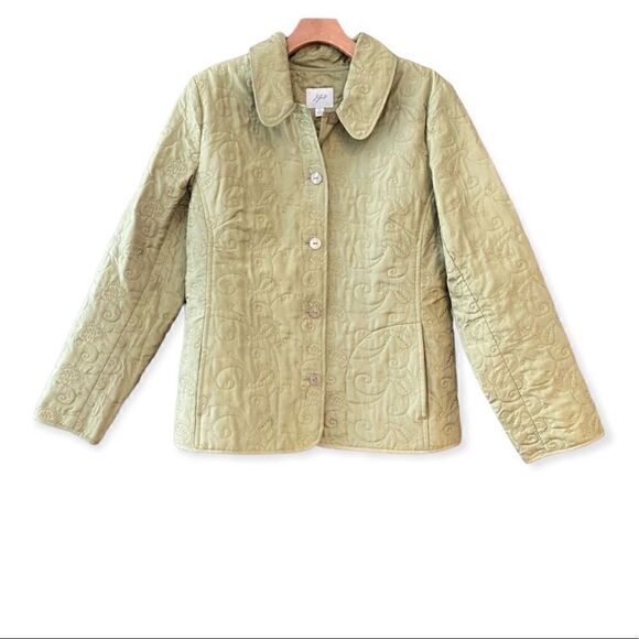 J. Jill Sz S Sage Green 100% Silk Quilted Collar Button Workwear Jacket - Picture 1 of 9